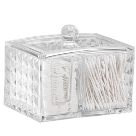 Obsoorth 3 Compartment Q Tip Holder Clear Dust proof Acrylic Bathroom Qtip Dispenser with Lid, Cotton Swab Holder for Hair Tie, Small Accessories and Cotton Ball