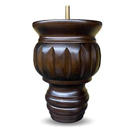 Elegent Upholstery 6" Turned Round Buns Walnut Tapered Furniture Wood Legs 5/16" Bolt - Set of 4