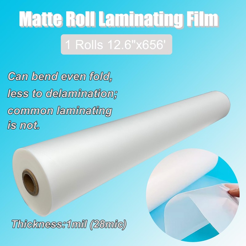 HQHAOTWU Matte Laminating Film Satin Laminating Roll Film 12.6"x656' Waterproof