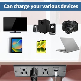 Recessed Power Strip with USB-C, Built-in Outlet Socket, Flat Plug Extension Cord, Dual Installation with Steel Brackets for Desk, Kitchen Island, Cabinet, Workbench (3AC USB-C)