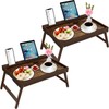2 Pack Bamboo Breakfast Tray with Foldable Legs & Detachable