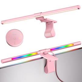Quntis 20" Pink RGB Monitor Light Bar, 15 Gaming Backlight Modes, Eye-Care No Glare, Adjustable Frontlight Brightness & Color Temperature Remote Control, Modern Aesthetic USB Reading Monitor Lamp