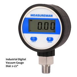 Measureman - Esfera de 2-1/2 pulgadas, medidor de aspiradora industrial digital con montaje inferior NPT de 1/4 pulgadas, caja de acero inoxidable y conexión, 15 psi, 1%, alimentado por pilas, con luz