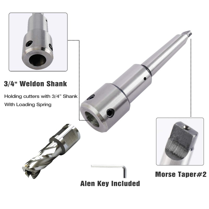 Toolly Industrial Tools Annular Cutter Arbor, Mt2 to 3/4'' Weldon