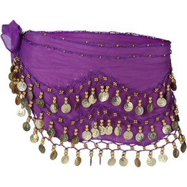 Costume Bay Kids Girls Belly Bollywood Dance Coins Hip Scarf Skirt Wrap Belt Costume/Belly Dance Tribal Sash Belt Scarf Skirt Wrap (Purple, ONE)