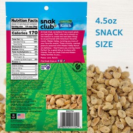 Snak Club Roasted Peanuts with Hidden Valley Ranch Seasoning, Savory Peanut Snacks, Certified Gluten Free, 4.5 oz Resealable Bag (Pack of 6)