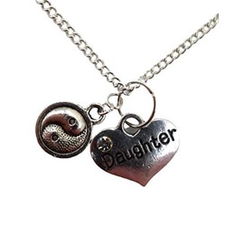 Silver Plated Necklace Daughter Love Heart Gem Charm Yin Yang