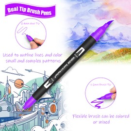 Koilox Dual Tip Brush Pens Set Watercolour Brush Pen Set 36 Colours Brush Pens with Two Tips, Pine Fineliner Felt Pens, Water-Based Markings