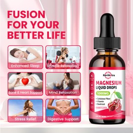 2 Pack Magnesium Glycinate Liquid Drops, 1000mg of Magnesium Glycinate, Taurate & Citrate Liquid Drops for Bone, Sleep, Calm, Muscle, Energy & Relaxation, High Absorption, Sugar-Free Cherry Flavor