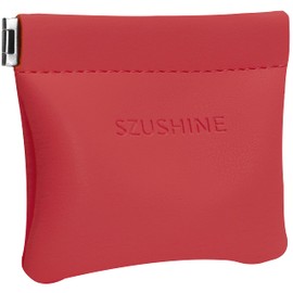 SZUSHINE Leather Squeeze Coin Purse Pouch Change Holder For Unisex (Red)