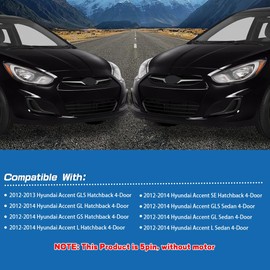 Tsomony - Pair For 2012 2013 2014 Hyundai Accent Sedan Halogen Left+Right Headlights Headlamps Black Housing Replacement Driver&Passenger Side Clear Lens