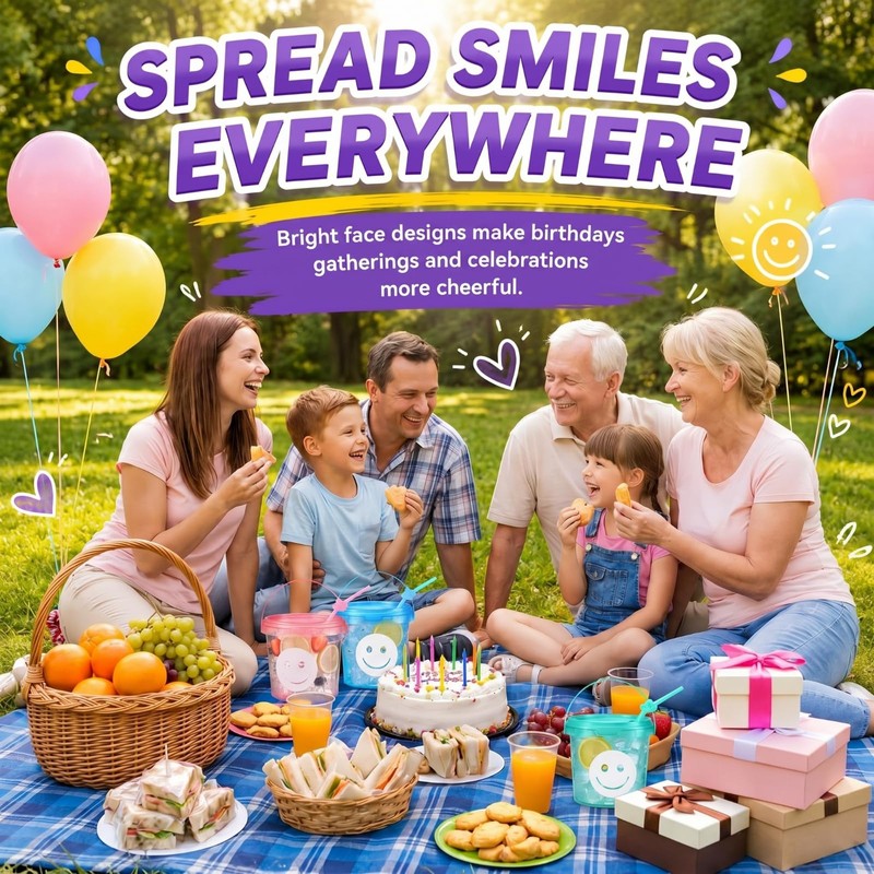 24 Pack 32oz Smile Face Drink Buckets with Lids and