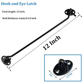 M MIMHOOY 2 Pack Barn Door Latch, 12" Long Hook and Eye Latch Gate Latch Lock for Sliding Door, Garage, Window, Cabin, Bathroom, Closet, Bedroom (Black)