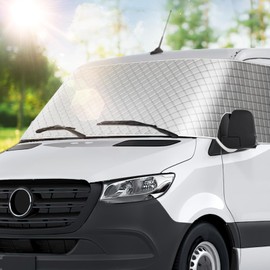 BougeRV RV Windshield Window Snow Cover for Class B Dodge Mercedes Sprinter (2006-2015) for Front Window Sunshade Accessories with Mirror Cutouts, Silver