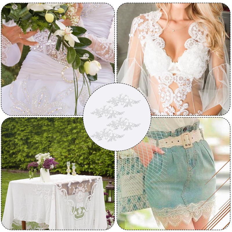 4 Pcs Lace Embroidery Patches, White Lace Applique