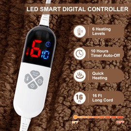 LUZARTA Heated Blanket Full Size 72"X84" Brown - Soft Double Sided Sherpa Electric Blanket Full Size with LED Display, 6 Heating Levels & 10 hrs Timer, Machine Washable & Fast Heating, Gift for Women