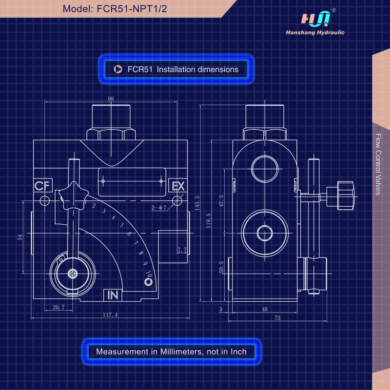 Hydraulic Adjustable Flow Directional Control Valve (1/2" NPT Port, 30