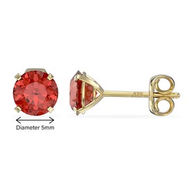 Aeon Jewellery Birthstone Stud Earrings - July Red Ruby | 9ct Yellow Gold & Cubic Zirconia Diamond | Polishing Cloth Included | 4 Pronged Stone