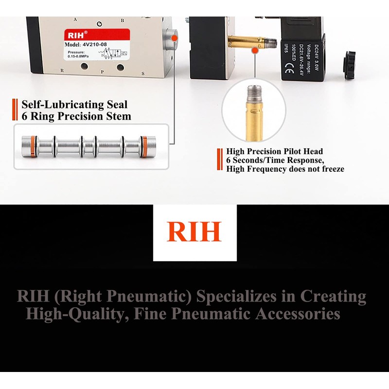 RIH Pneumatics Solenoid Valve 4V210-08 12V/24V/110V Series Single Coil Pilot-Operated