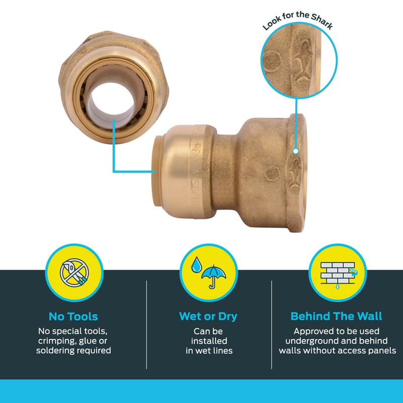 SharkBite 3/4 x 1 Inch FNPT Water Softener Adapter, Push