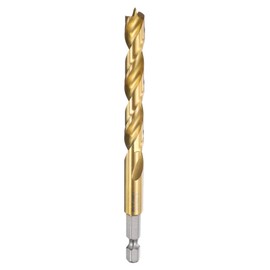 QUARKZMAN Brad Point Drill Bit 9 mm (3/8 Inch) Diameter 1/4 Inch Hex Shank Drill Metric Brad Point 3.19 Drilling Depth Spiral Twist Drill Bit for Carpenters Woodworking Plastic Rubber Gold