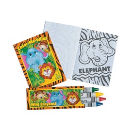Fun Express Mini Zoo Sarfari Animal Coloring Book and Crayon Sets - 12 Books and 12 Boxes of Crayons - Party Favors, Daycare and Classroom Supplies