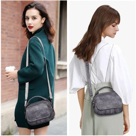 Caitina Small Crossbody Bags Purse for Women Trendy,Vegan Leather Shoulder Handbags,Women Top Handle Satchel Bag with 2pcs Strap(Curtain black)