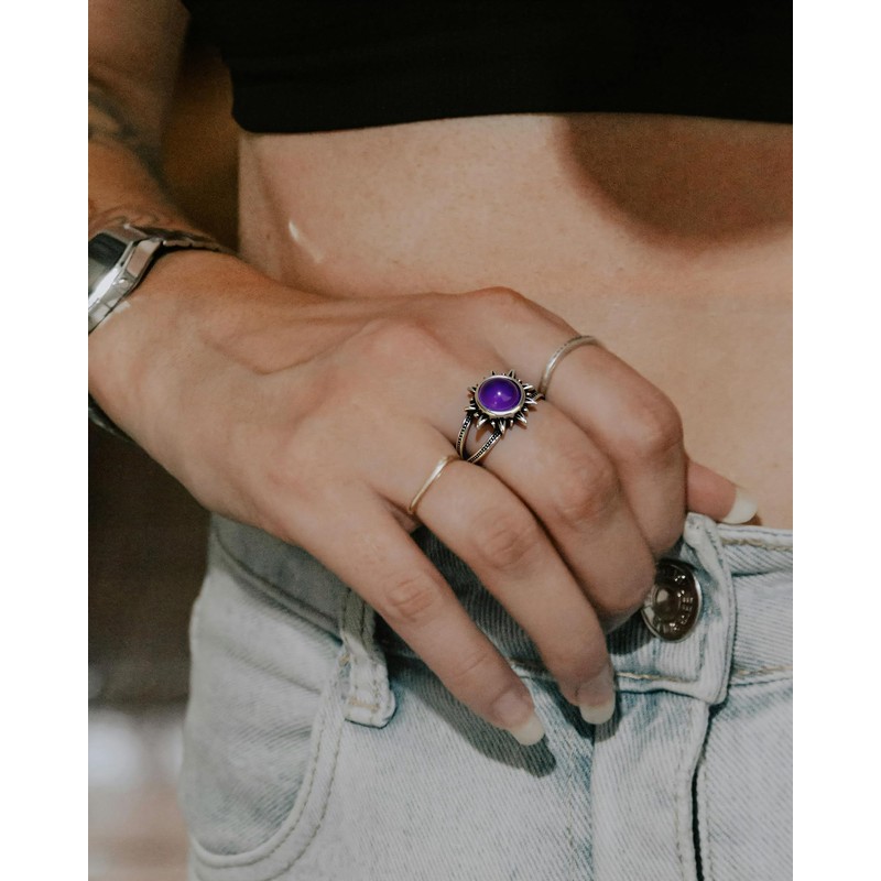 Amethyst Ring, Adjustable Healing Faceted Cut Amethyst Sun Ring, Vintage