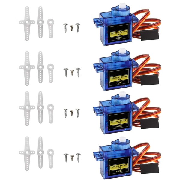 ARCELI 4pcs 9G Mini Micro Servo Motor for Hand/RC Robot Arm/Walking Helicopter Boat Plane Helicopter Car Vehicle Models Control with Cable, Micro Motor Servos Model Making for Arduino