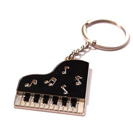 Cute Piano Silver Black Keychain, Silver