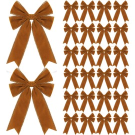 Solsew 24 Pcs Velvet Christmas Wreath Bow 5 x 7.9 Inch Rustic Velvet Christmas Bows Vintage Christmas Tree Ornaments Bows for Xmas Holiday Garland Home Decor Wedding Outdoor Indoor Decoration (Brown)