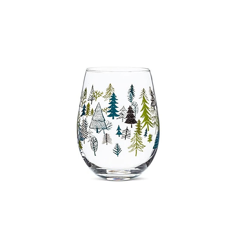 Abbott Collection Allover Trees Stemless Wine Glass-5" H