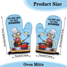 NAHMAKNE 2 Pack Funny Oven Mitts for Women, I'm Not Old I'm Well Seasoned, Heat Resistant Silicone Non-Slip Mitts, Mother's Day Gifts for Mom Grandma, Humor Kitchen Gifts for Hostess Cooking Lovers