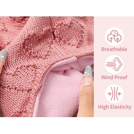 Toddlers Winter Warm Beanie Baby Girls Knit Hat Cute Bear Ears Lining Earflap Kids Hat, Pink 6-12 Months