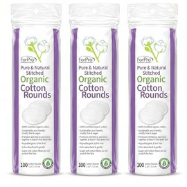 ForPro - Almohadillas de algodón orgánico para el rostro (300 unidades) cosidas, 100% certificadas, hipoalergénicas, sin pelusas, para el cuidado de l