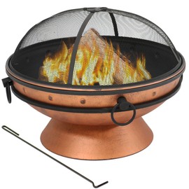 Sunnydaze Large Copper Finish Outdoor Fire Pit Bowl - Round Wood Burning Patio Firebowl with Portable Handles and Spark Screen - 30 Inch