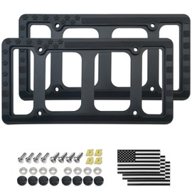 Aootf American Flag License Plate Frames- Black Silicone USA Flag Car Tag Holder with Screws Caps and Patriotic Decals，2 Pack Rattle Proof Rustproof Frames for Front Rear