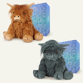 Gift Ideas, 10" 1.5 lbs Heatable & Coolable Plush Black Highland Cow Heat Pad, Microwavable Plant Scented Heating Patches, Flaxseeds Hot Pack - Color: Highland Cow Bundle
