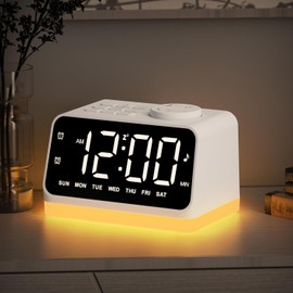 JALL Digital Alarm Clock with FM Radio for Bedroom, 8 Colors Night Light with 2 Charging Port, Sleep Sound Machines with Timer, Dual Alarm, Loud Alarm and Easy to Use for Seniors