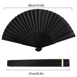 1 Pack Silk Folding Fans, Black Classic Handheld Fan 8.2in Small Hand Held Bamboo Fabric Chinese Vintage Hand Fans with Case for Dance, Performance, Wedding, Cosplay, Decorations, Party Favor, Gift