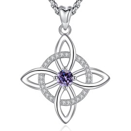 CELESTIA Nudo de Bruja Plata 925 Original Witches Knot Necklaces for Women Cubic Zirconia Jewelry - 20''+2'' Extender Box Chain, Sterling Silver, Cubic Zirconia