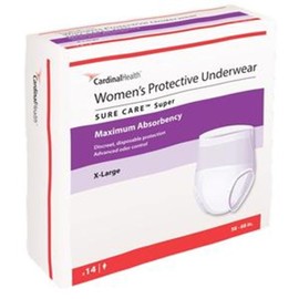 Cardinal Health Cardinal Health? Women's Protective Underwear, Sure Care? Super, Maximum Absorbency, White, X-Large, Case of 56