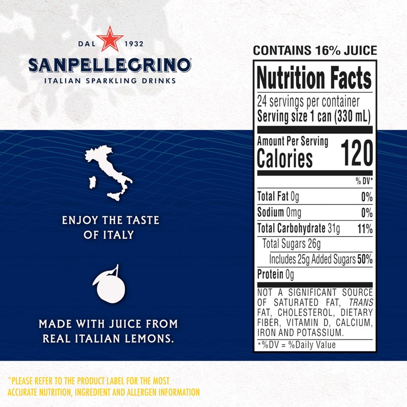 Sanpellegrino Italian Sparkling Drink Limonata, Sparkling Lemon Beverage, 24 Pack