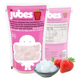 JUBES Coconut Gel - Nata De Coco, Jelly Cubes Coconut Jelly for Dessert, Strawberry Flavor, 12.7 Oz (Pack of 1)