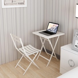 SOFTSEA 3 Piece Patio Bistro Set with Metal Foldable Table and Chair Set, White