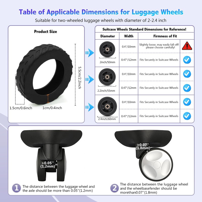 UMUST 8Pcs Luggage Wheel Covers,Silicone Suitcase Cover for 2-2.4'' Spinner