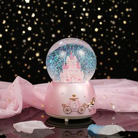 Snow Globe Dreamy Christmas Music Box Princess Snow Swirl Snowflakes Music Box Melodies Glitter Ball Music Light Music Box Pink Shake Ball Girls Ladies Gift Birthday Valentine's Day
