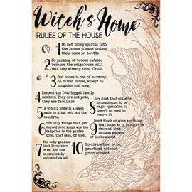 Seeyoo Retro Tin Sign - Witch's Home RULES OF THE HOUSE - Vintage Metal Wall Art for Home, Bar, Cafe, or Office Decor - Thoughtful Gift for Family, Friends or Coworkers