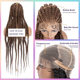 Pelucas trenzadas de caja con encaje completo DAIXI de 36" para mujeres negras, pelucas trenzadas sintéticas tejidas a mano sin nudos con cabello de bebé, parte posterior de encaje de seda suave y