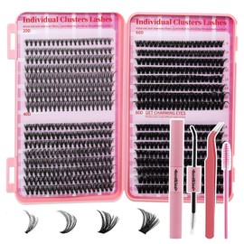 Lash Clusters Kit DIY Lash Extension Kit Cluster Lashes Mix 9-16mm Eyelash Extension Kit Individual Lashes with Lash Bond and Seal,Lash Tweezers,Mascara Brush(20D+40D+60D+80D Kit)